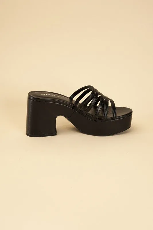 90's Glam Metallic Multi Strap High Heel Platform Mules