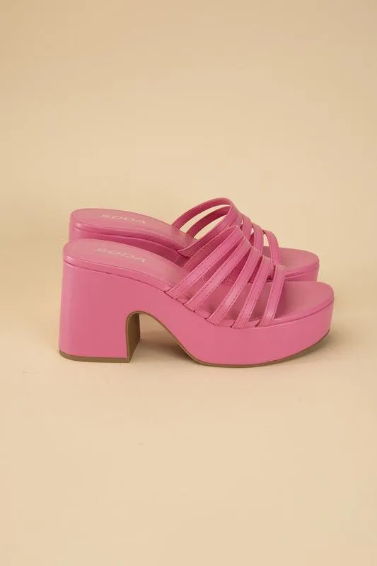 90's Glam Metallic Multi Strap High Heel Platform Mules