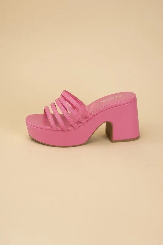90's Glam Metallic Multi Strap High Heel Platform Mules