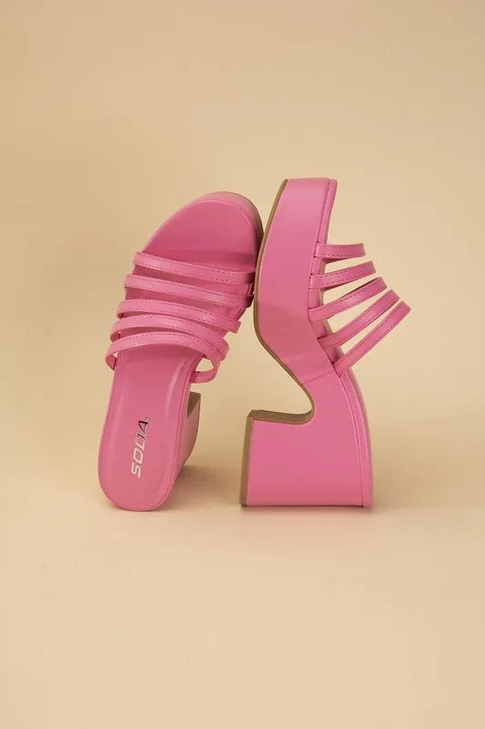 90's Glam Metallic Multi Strap High Heel Platform Mules