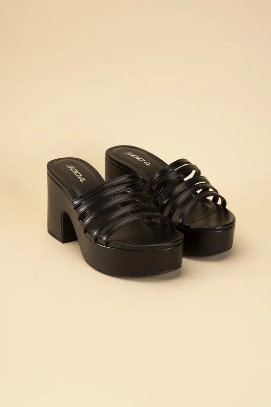 90's Glam Metallic Multi Strap High Heel Platform Mules