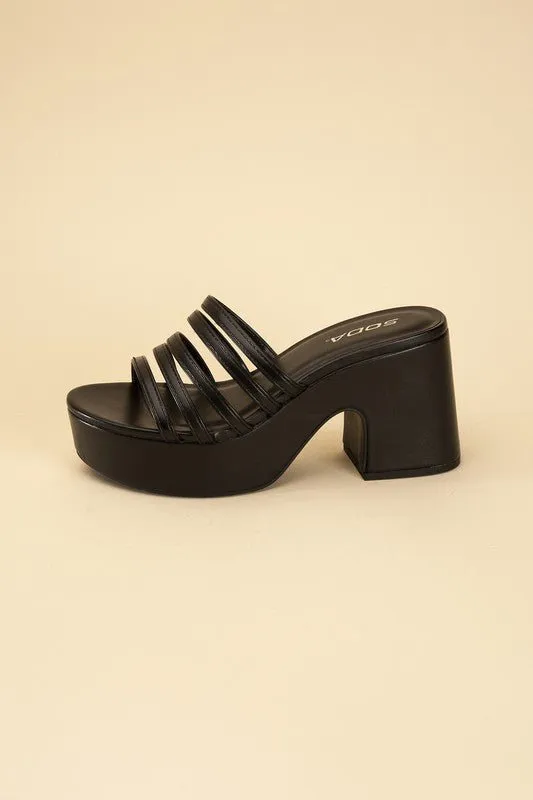 90's Glam Metallic Multi Strap High Heel Platform Mules