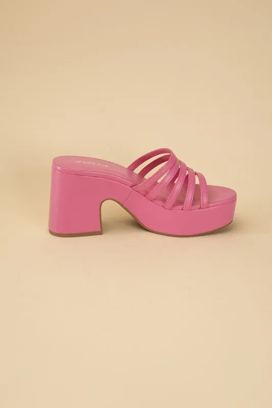 90's Glam Metallic Multi Strap High Heel Platform Mules