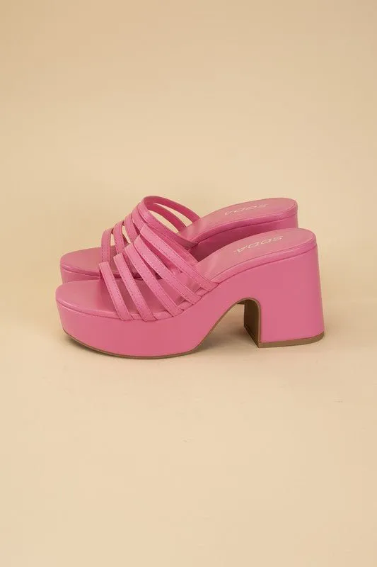 90's Glam Metallic Multi Strap High Heel Platform Mules
