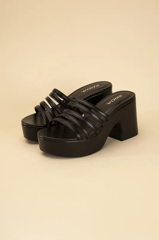 90's Glam Metallic Multi Strap High Heel Platform Mules