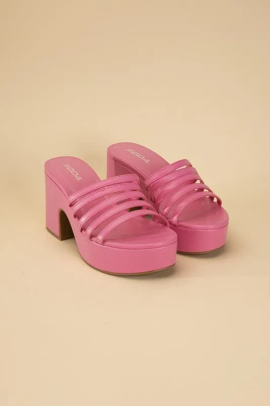 90's Glam Metallic Multi Strap High Heel Platform Mules