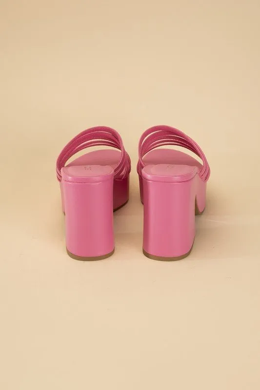 90's Glam Metallic Multi Strap High Heel Platform Mules