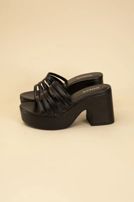 90's Glam Metallic Multi Strap High Heel Platform Mules