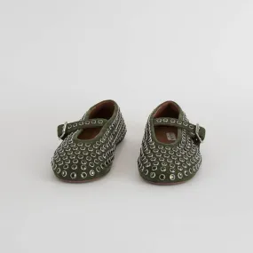 Alaia Khaki Studded Ballet Flats