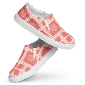 Bold Coral Colored Abstract Canvas Shoes