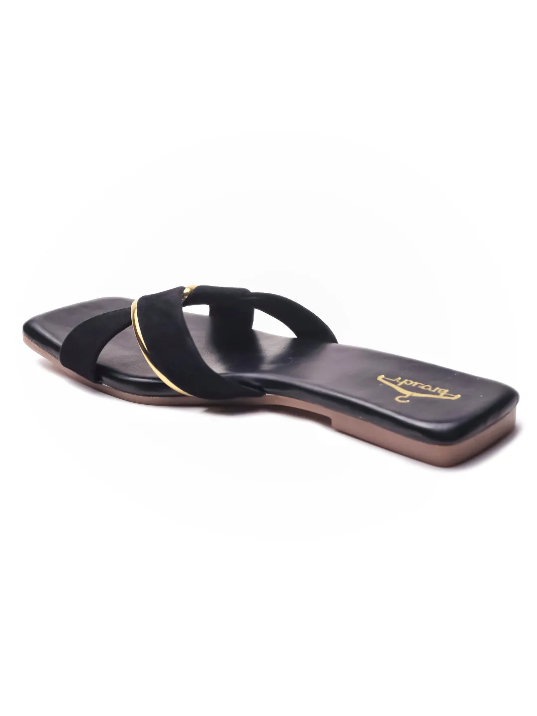 Brauch Women Black Suede Cross Flats
