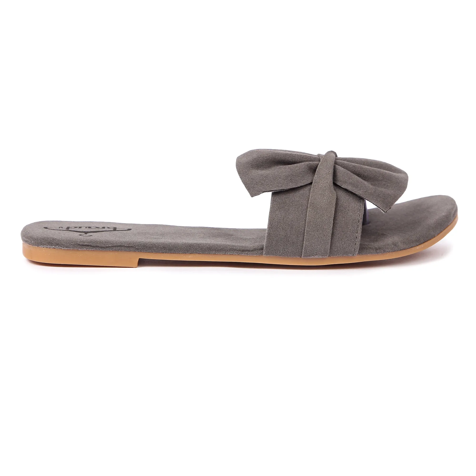 Brauch Women's Grey Suede Bow Flats/Slippers