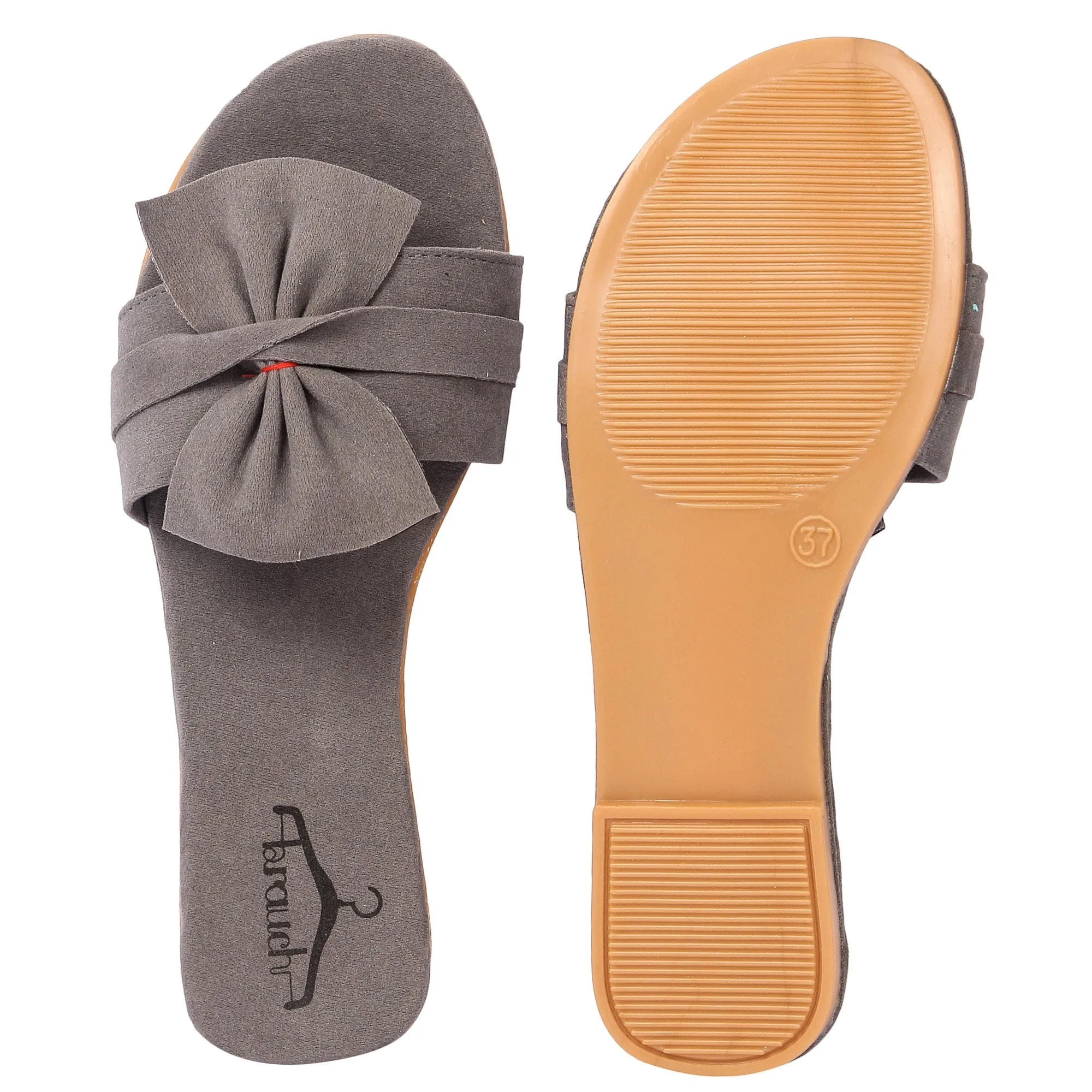 Brauch Women's Grey Suede Bow Flats/Slippers