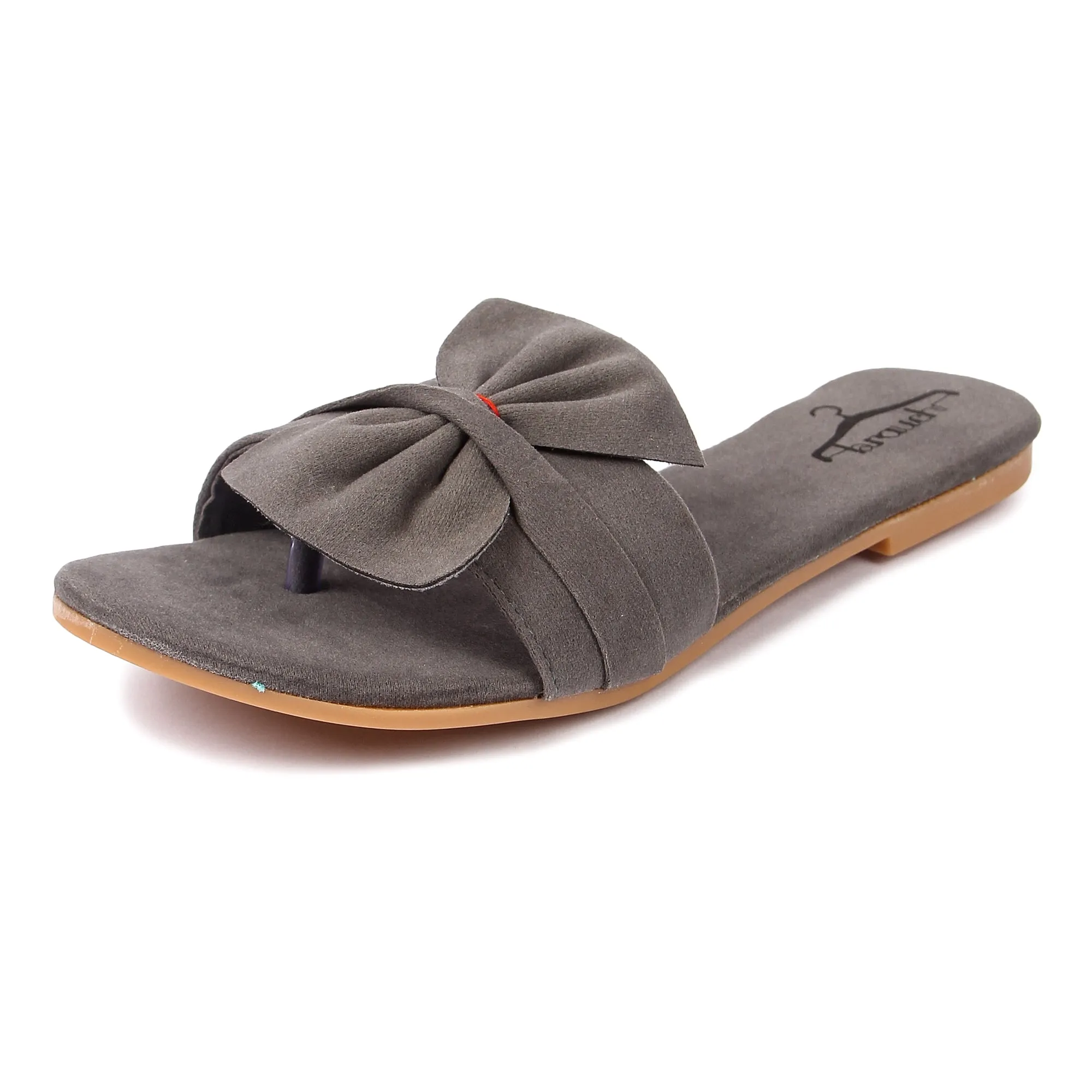 Brauch Women's Grey Suede Bow Flats/Slippers