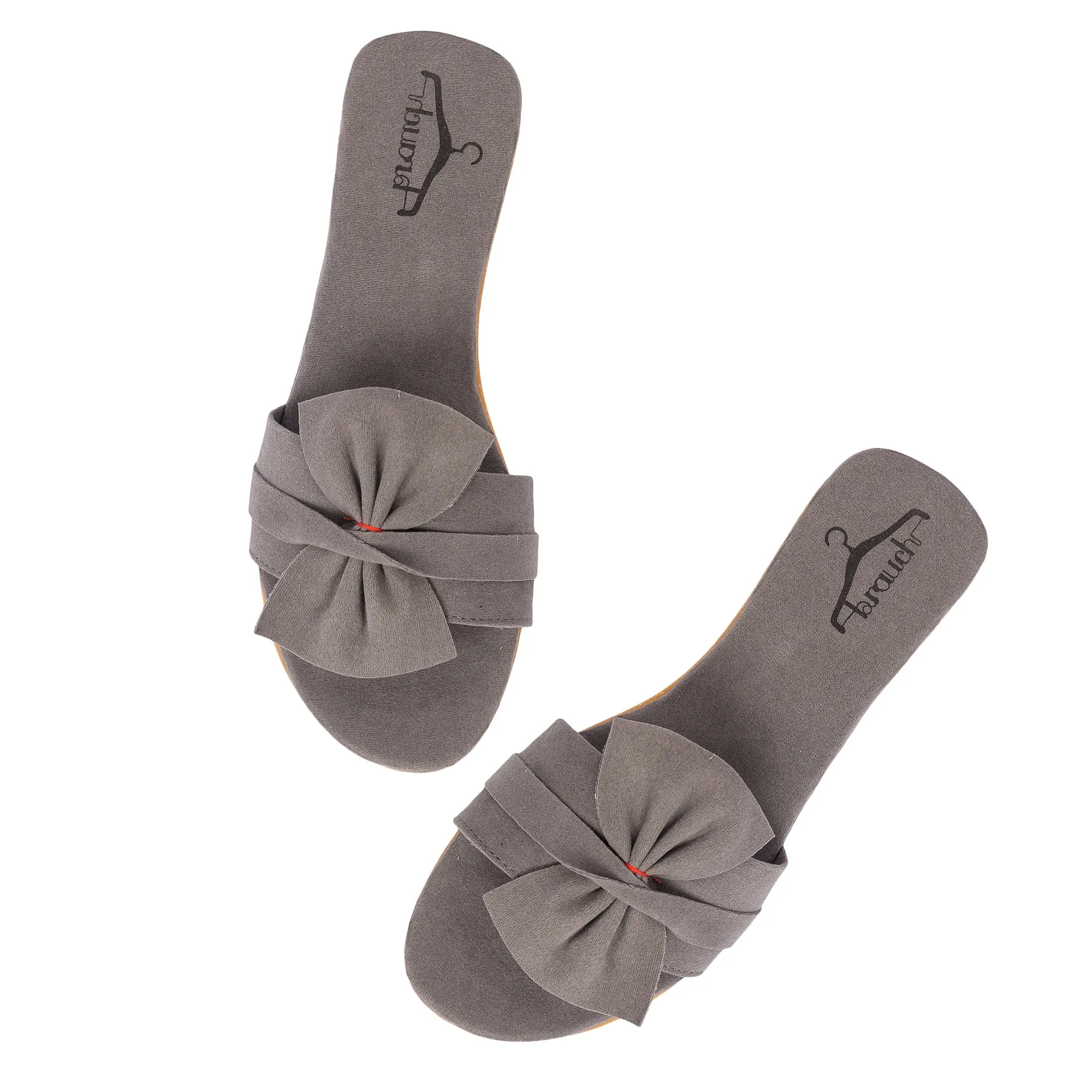 Brauch Women's Grey Suede Bow Flats/Slippers