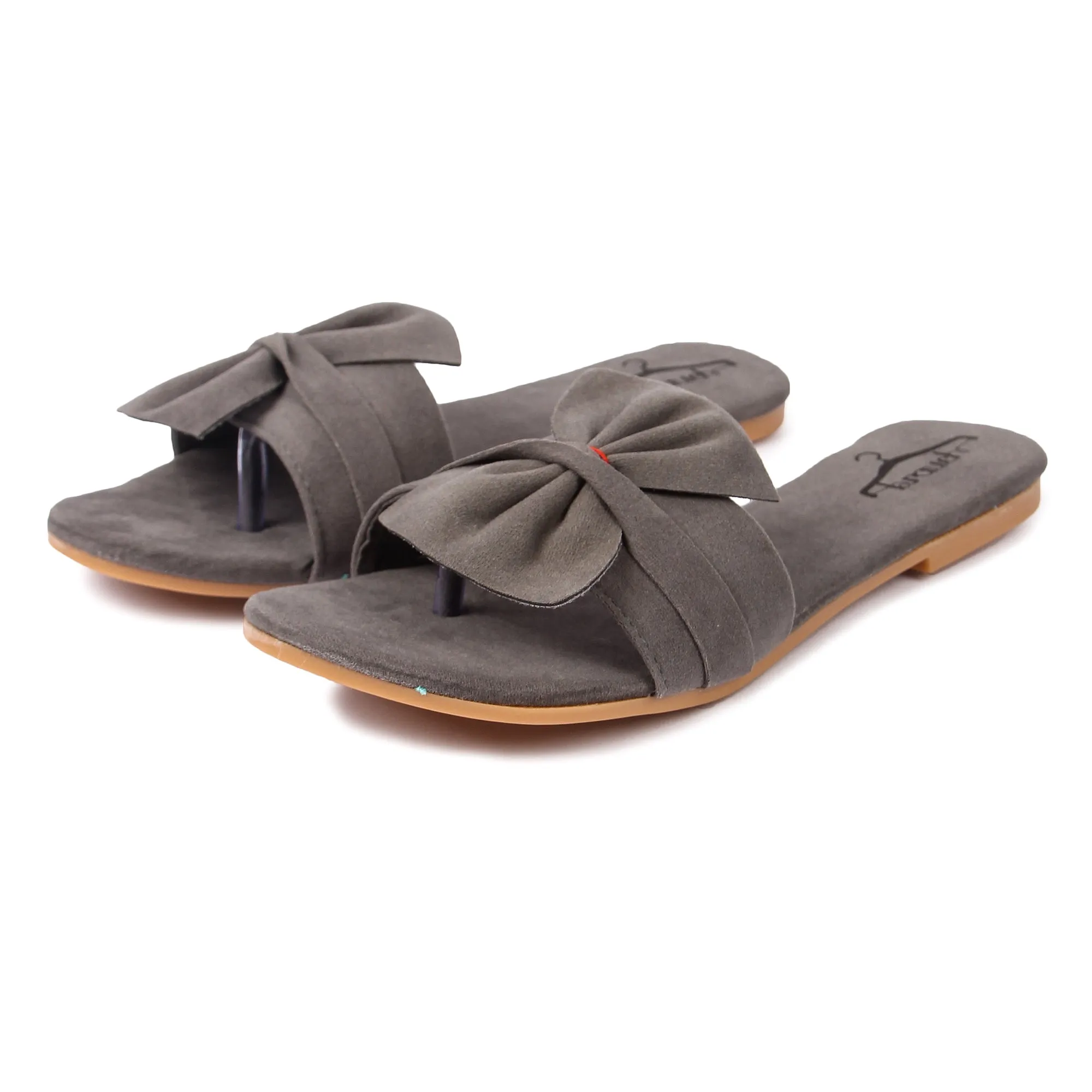 Brauch Women's Grey Suede Bow Flats/Slippers