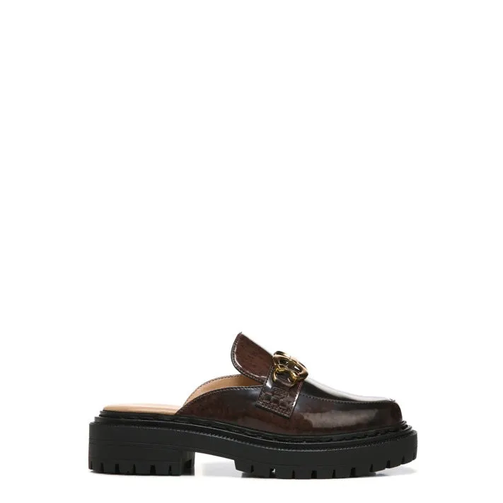 Circus by Sam Edelman Elena Black Gold Chain Slip On Round Toe Lug Sole Mules