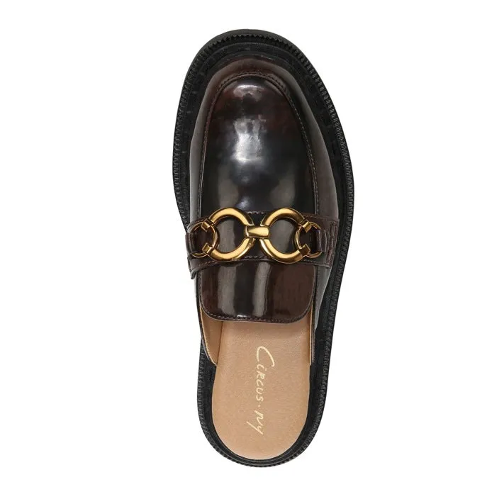 Circus by Sam Edelman Elena Black Gold Chain Slip On Round Toe Lug Sole Mules