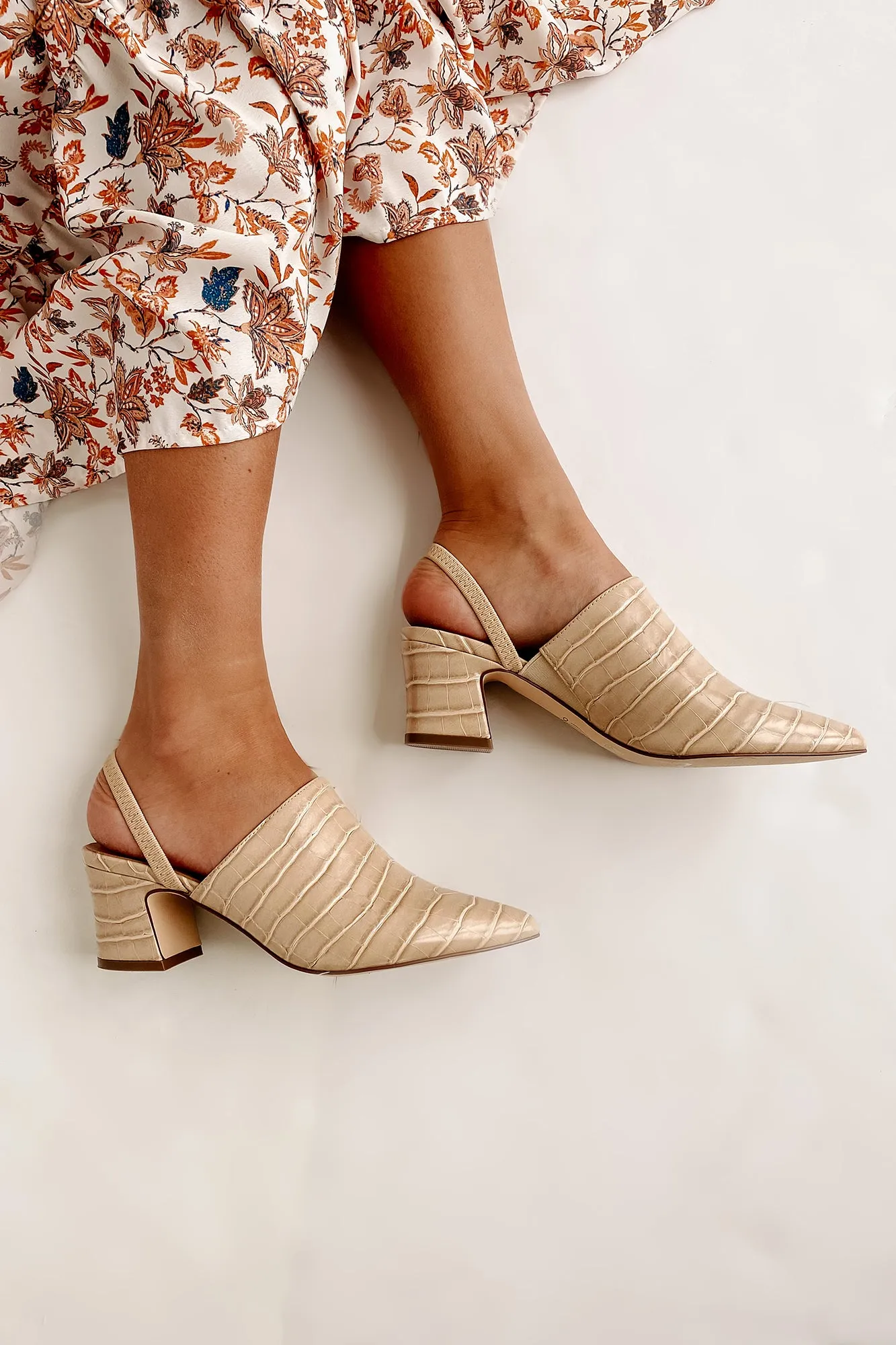 City Strut Faux Croc Sling Back Mules (Khaki)
