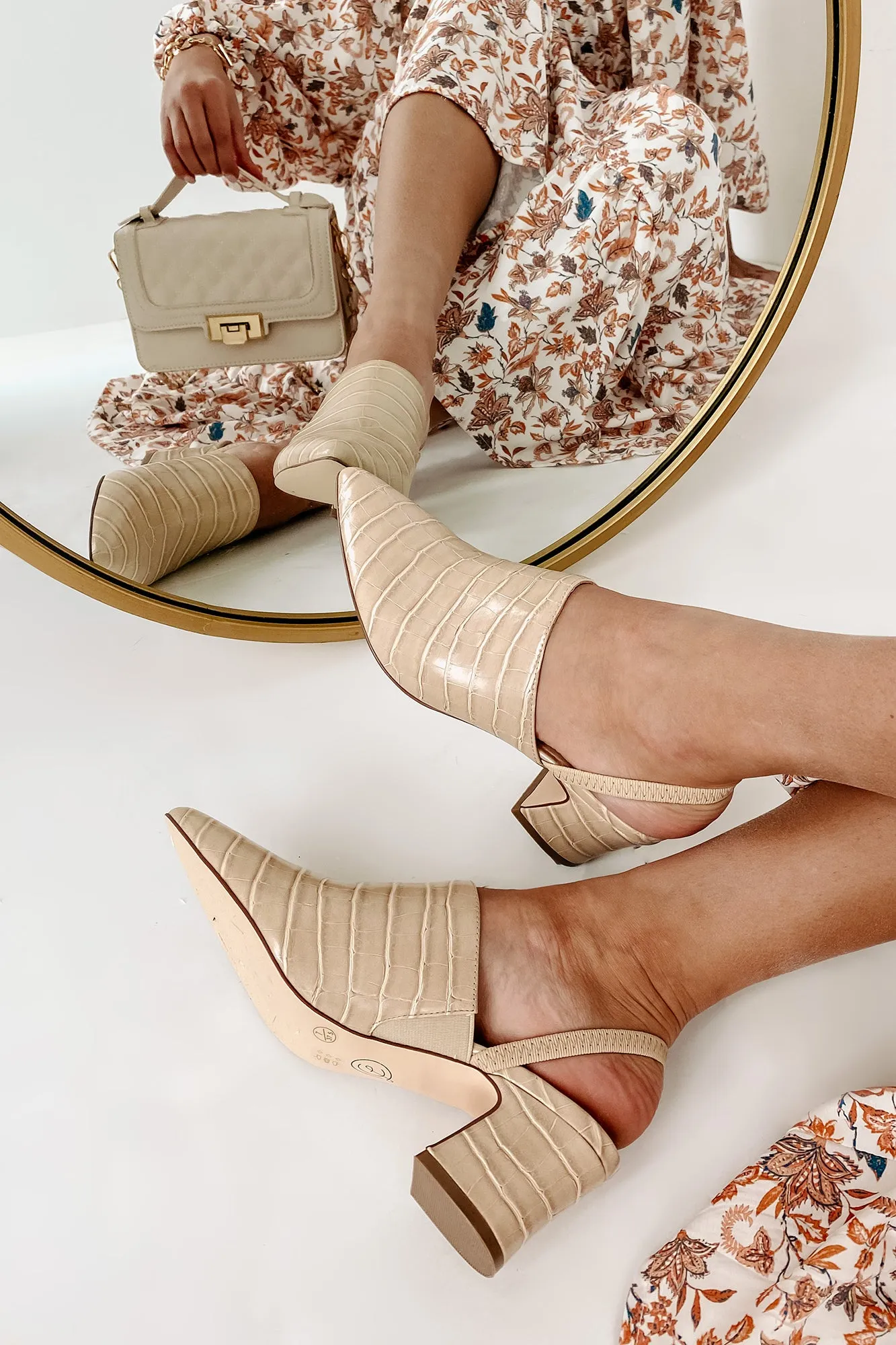 City Strut Faux Croc Sling Back Mules (Khaki)