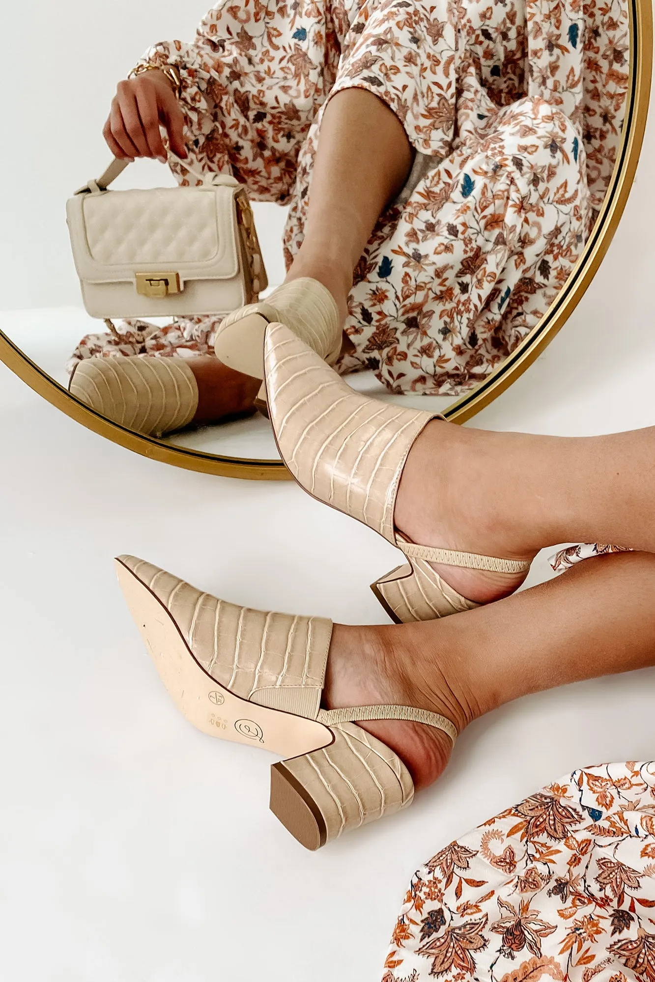 City Strut Faux Croc Sling Back Mules (Khaki)