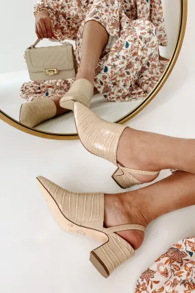 City Strut Faux Croc Sling Back Mules (Khaki)