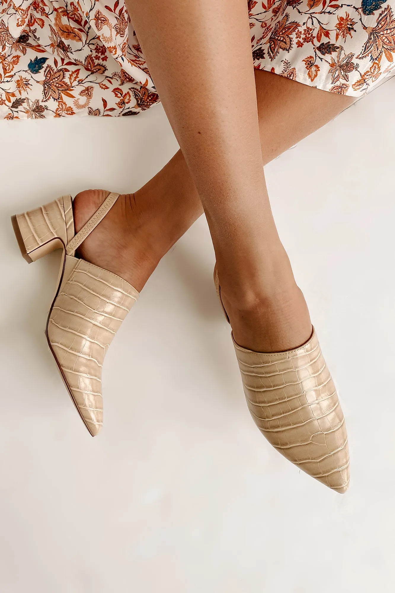City Strut Faux Croc Sling Back Mules (Khaki)