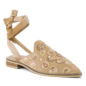 Embroidered Velvet Mules In Beige