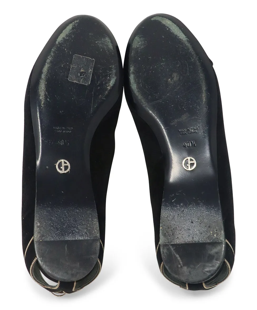 Giorgio Armani Black Suede Flower Flats sz 10.5