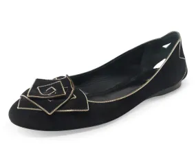 Giorgio Armani Black Suede Flower Flats sz 10.5