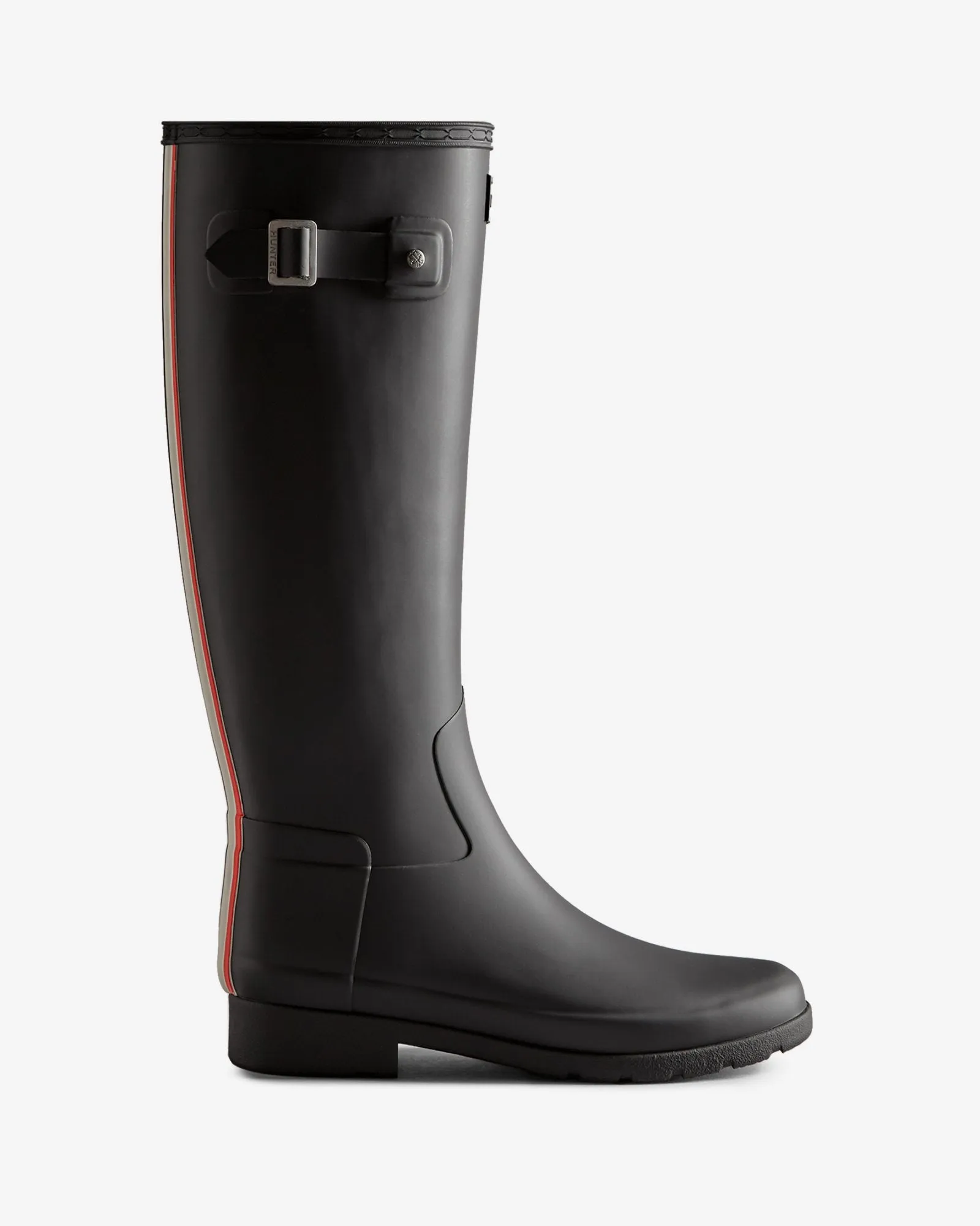 Hunter Women's Refined Slim Fit Tri-Colour Logo Backstrap Tall Rain Boots Black WFT2354RMA BLK