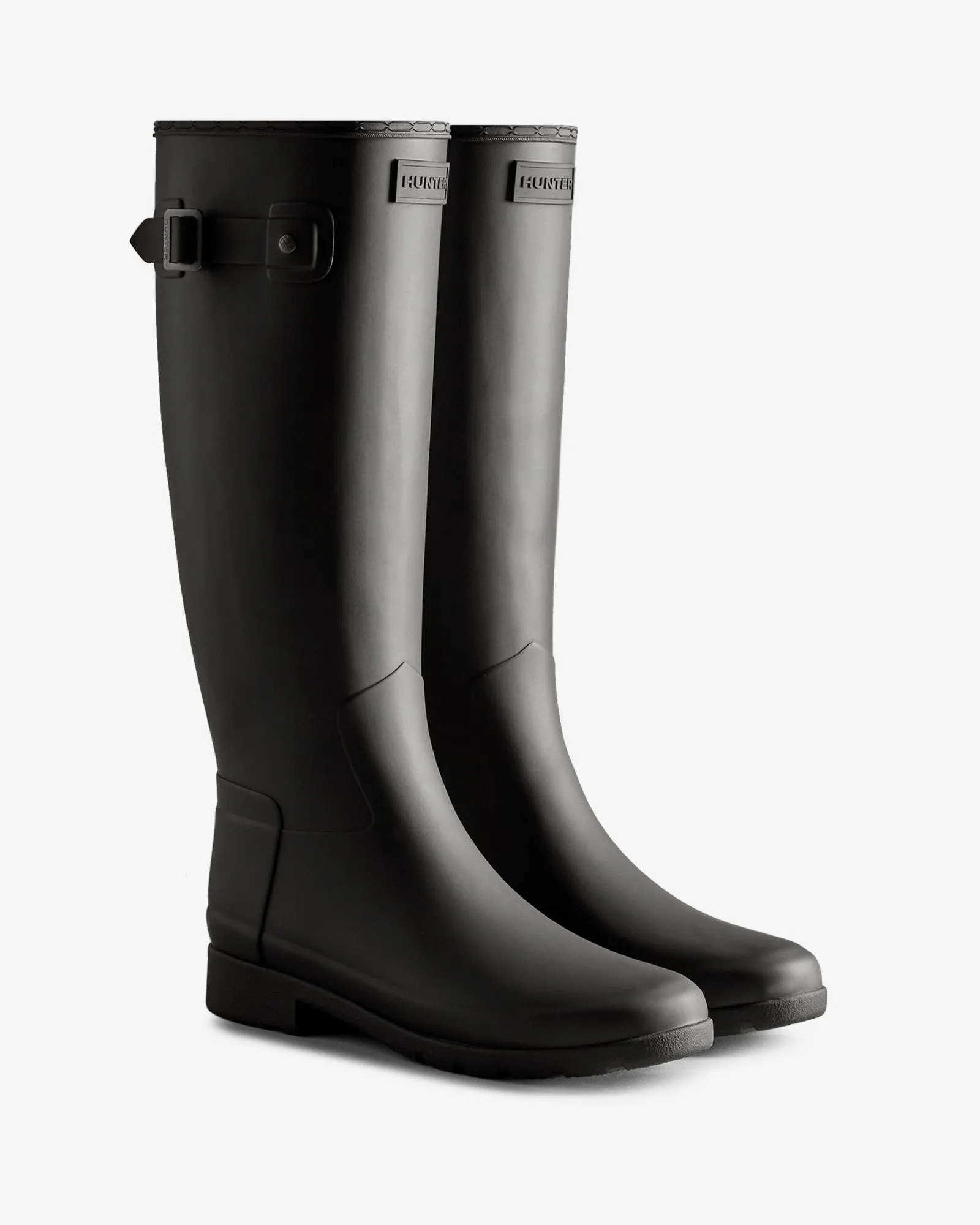 Hunter Women's Refined Slim Fit Tri-Colour Logo Backstrap Tall Rain Boots Black WFT2354RMA BLK