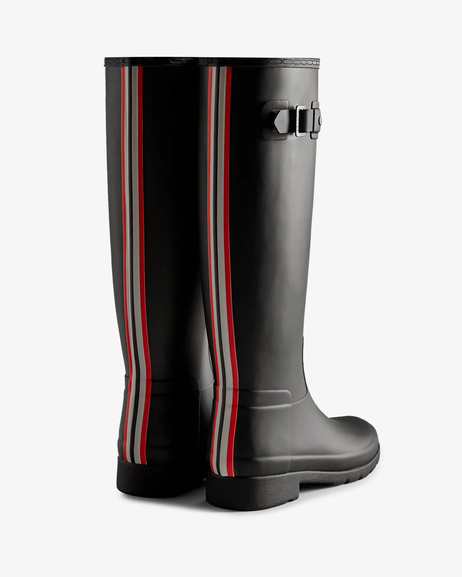 Hunter Women's Refined Slim Fit Tri-Colour Logo Backstrap Tall Rain Boots Black WFT2354RMA BLK