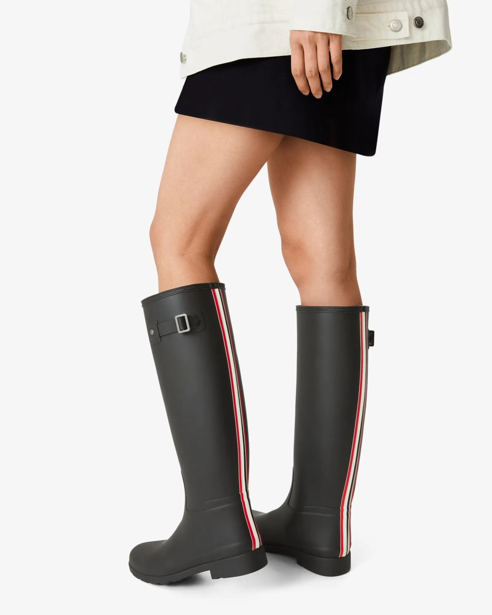 Hunter Women's Refined Slim Fit Tri-Colour Logo Backstrap Tall Rain Boots Black WFT2354RMA BLK