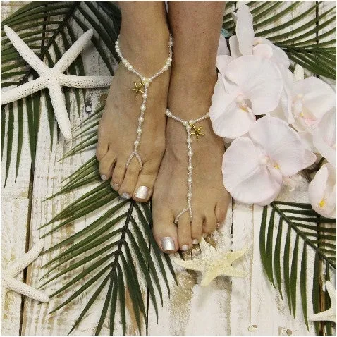 KEY WEST wedding starfish  barefoot sandals - gold