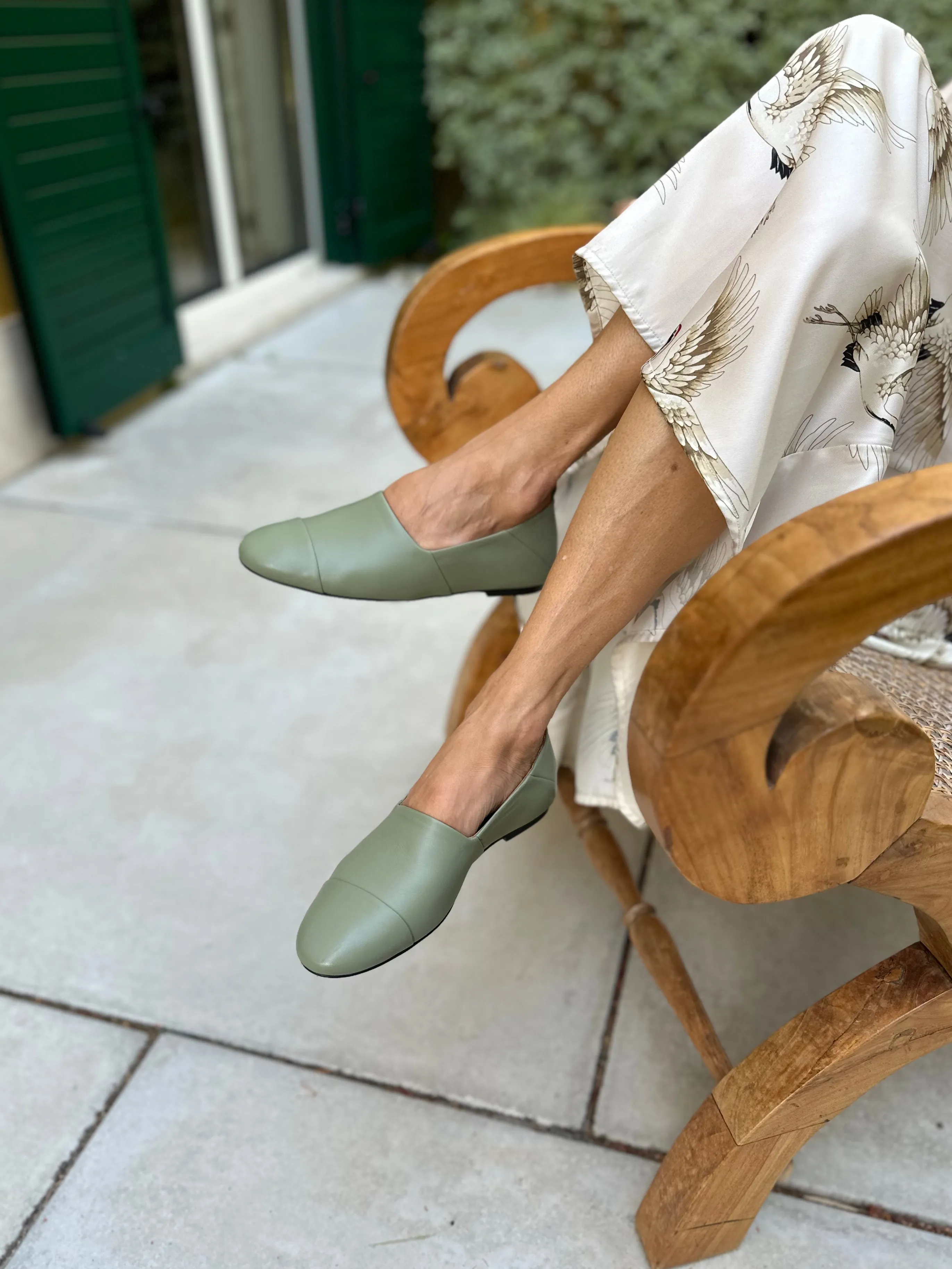 Khaki Leather Slip-On