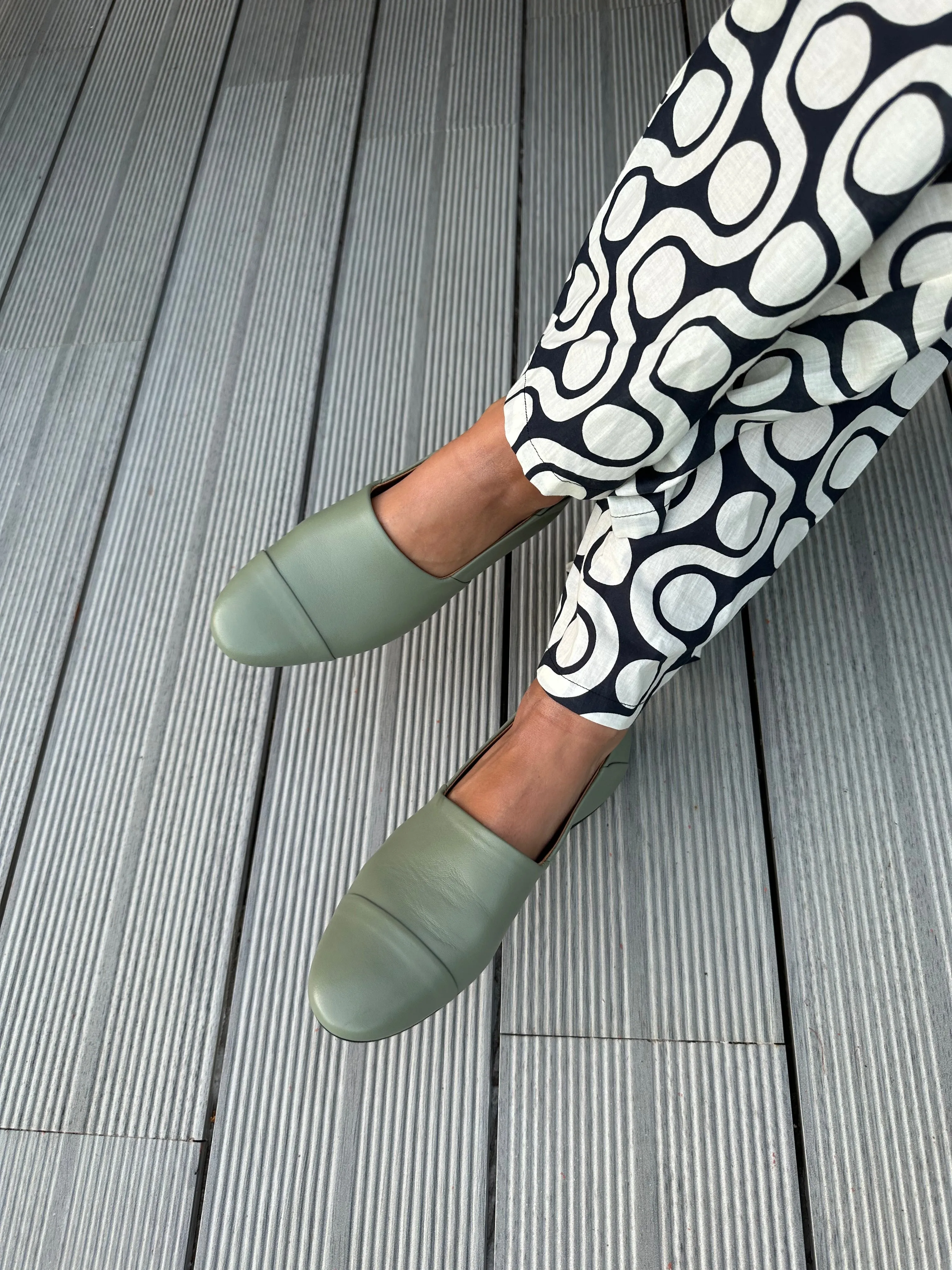 Khaki Leather Slip-On
