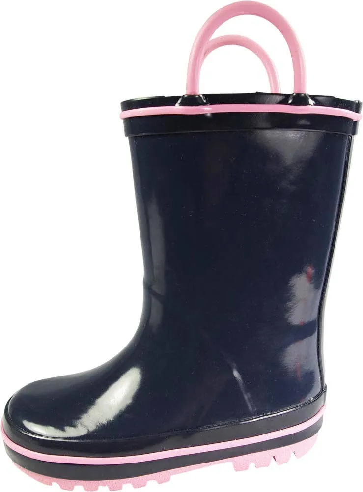 Norty Kids 11-3 Navy Pink Rubber Rain Boot 16430