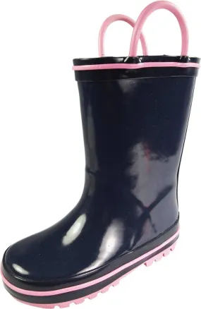 Norty Kids 11-3 Navy Pink Rubber Rain Boot 16430