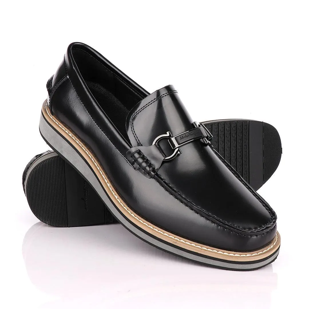 Salvatore Ferragamo Hybrid Glossy Black Leather Loafers