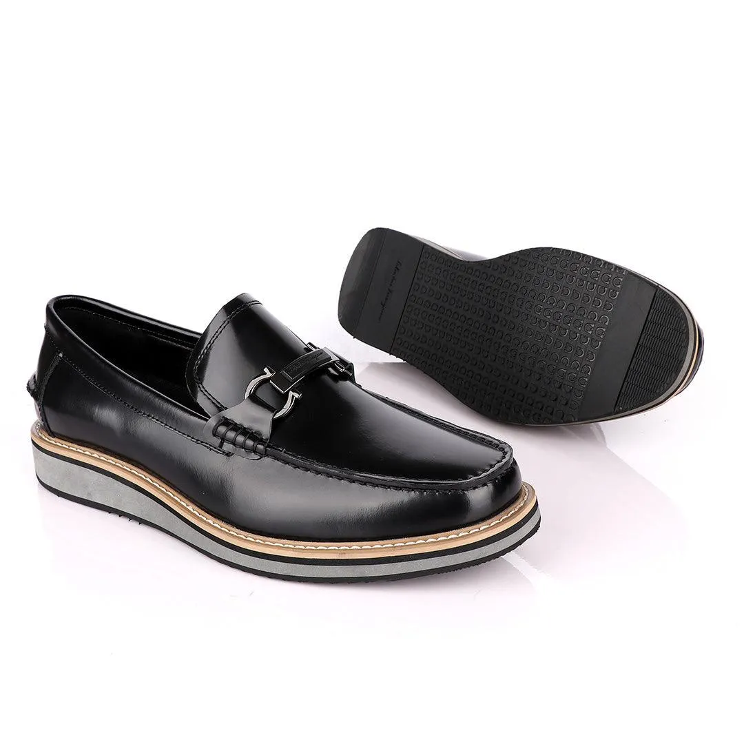 Salvatore Ferragamo Hybrid Glossy Black Leather Loafers