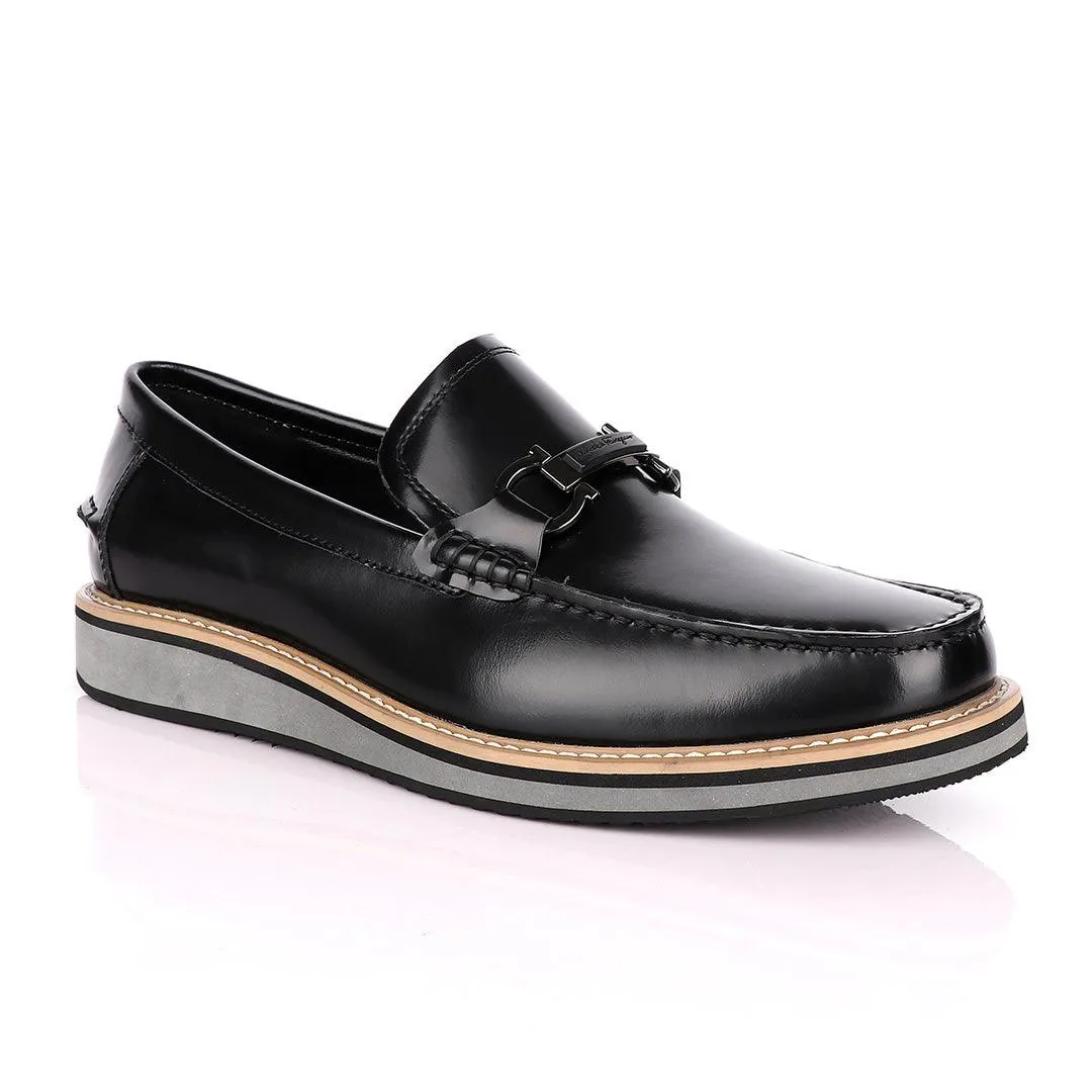 Salvatore Ferragamo Hybrid Glossy Black Leather Loafers