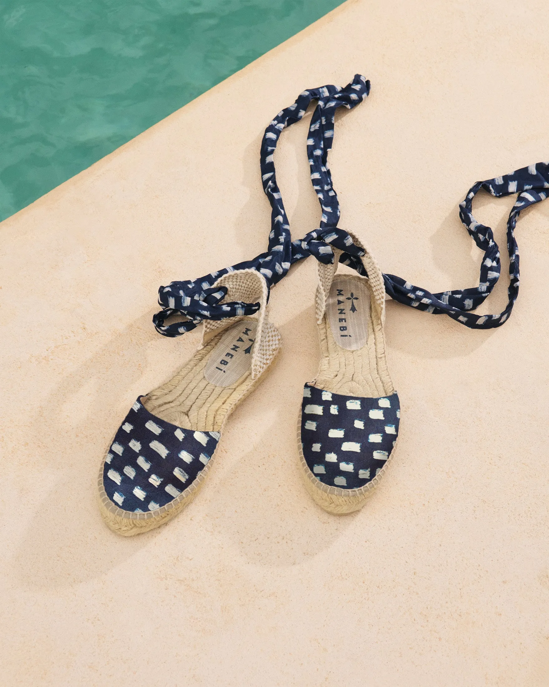Silk Flat Valenciana Espadrilles - H48P0 - Monaco Navy Blue Pois
