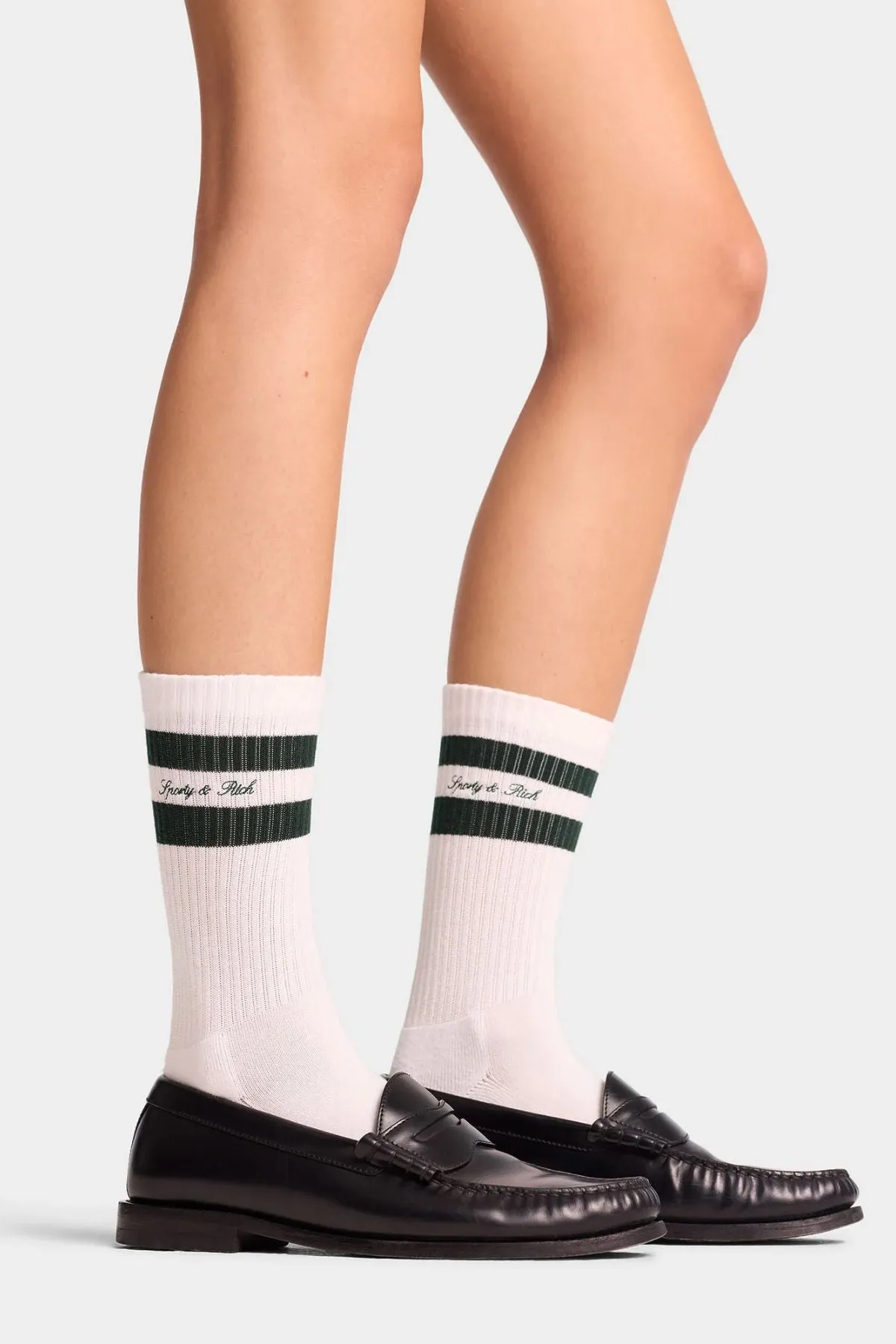 Sporty & Rich The Carlyle Script Socks - Forest/ White
