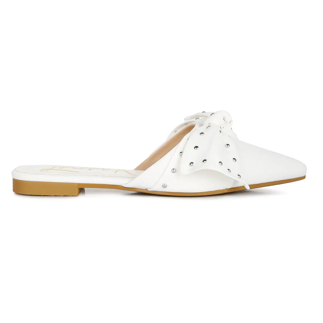 Studded Bow Flat Mules