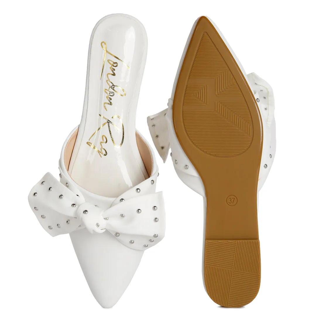 Studded Bow Flat Mules