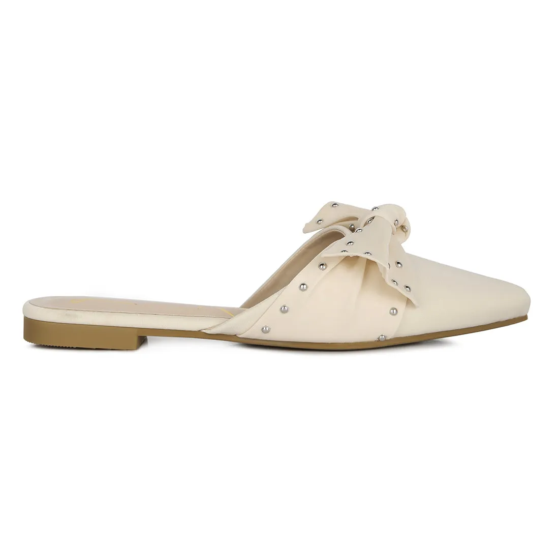 Studded Bow Flat Mules