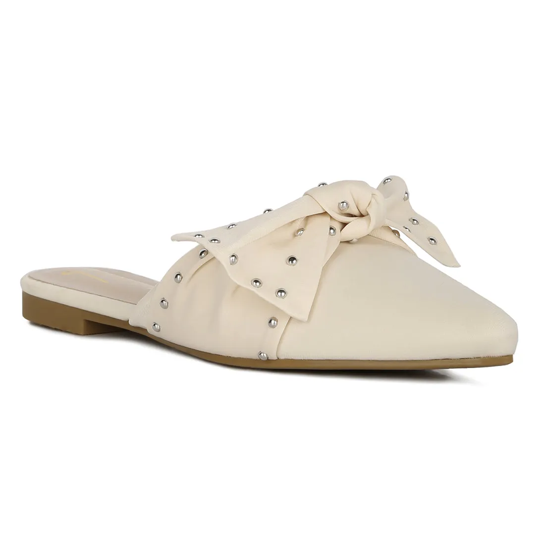 Studded Bow Flat Mules