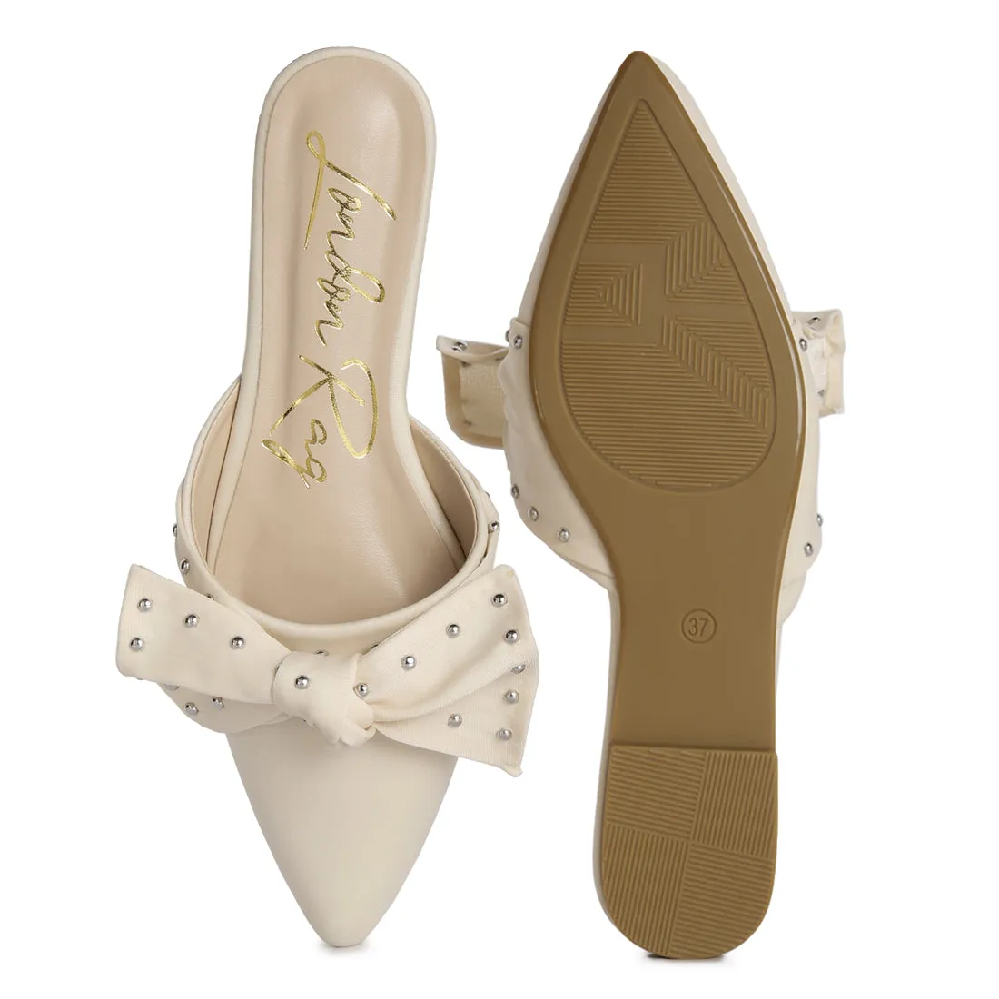 Studded Bow Flat Mules