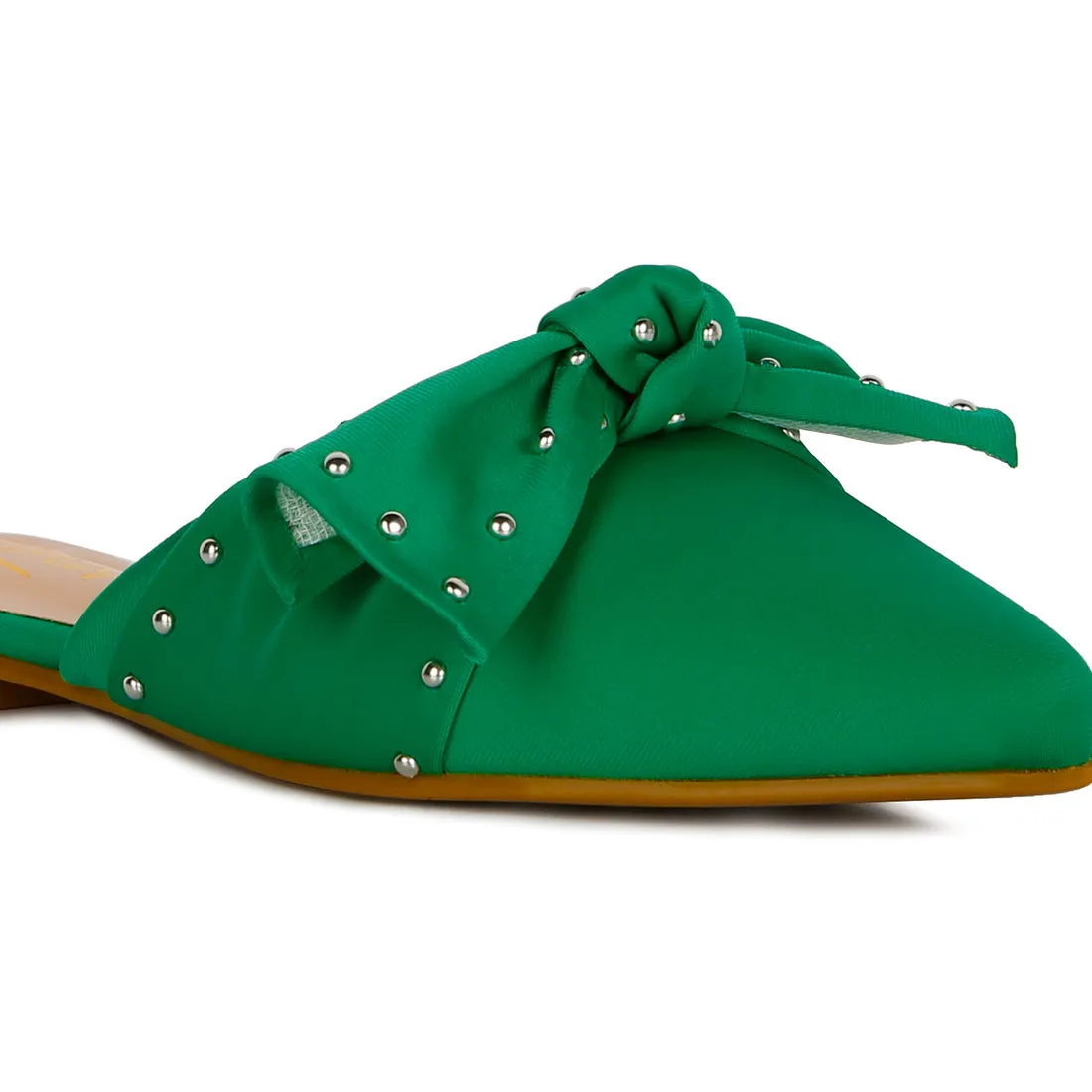 Studded Bow Flat Mules